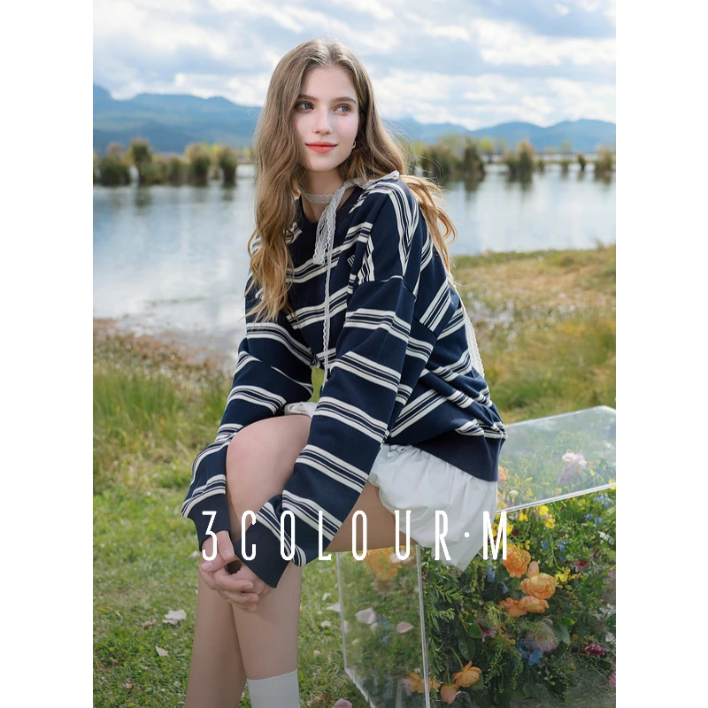 【大叔专享】D401XM209T00三彩2025春季新款复古撞色条纹卫衣dbx