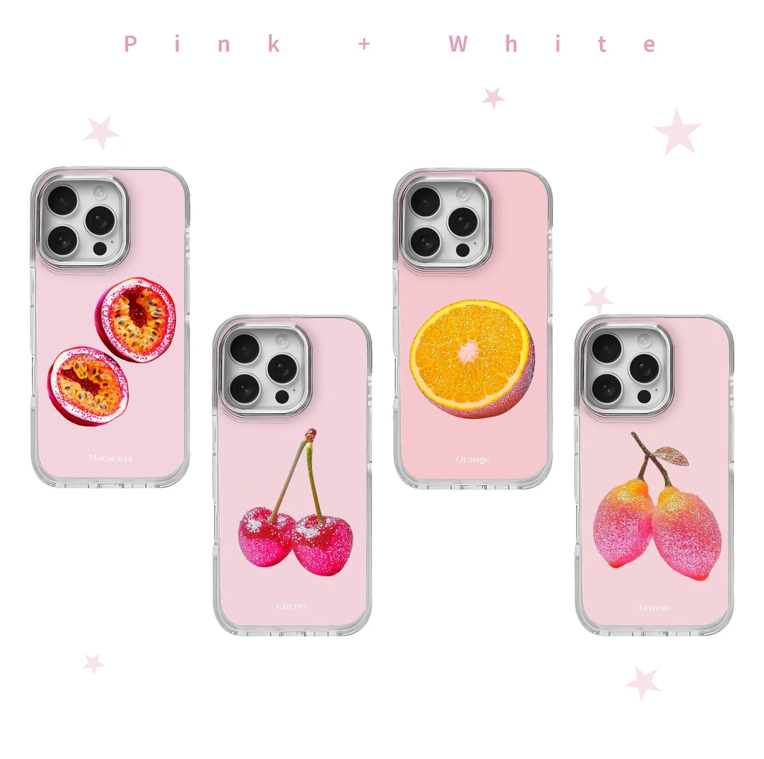 Pink+White 亚克力透明夏日水果磁吸适用于iphone手机壳16