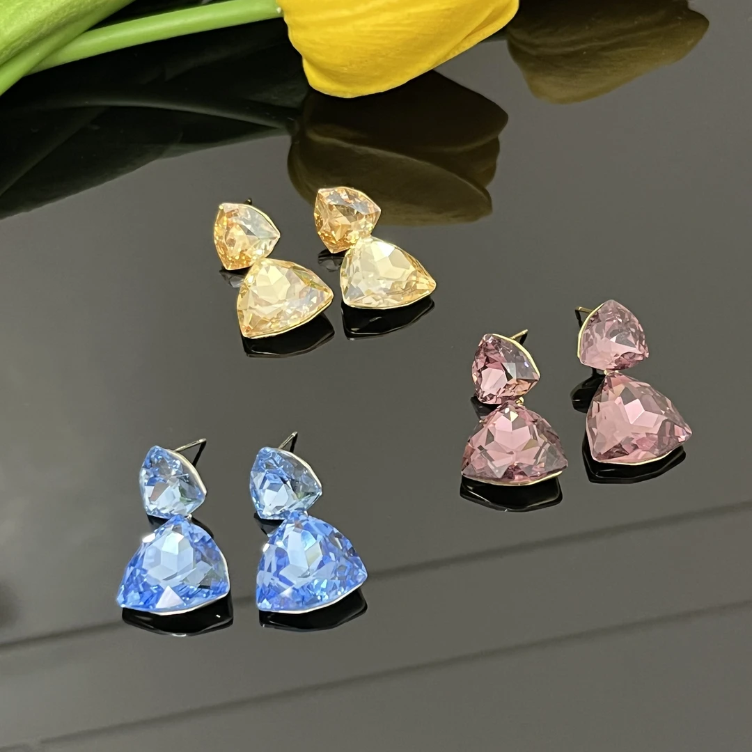 铜合金仿水晶耳饰 金色紫色甜美欧美风轻奢风简约轻奢高级感耳环