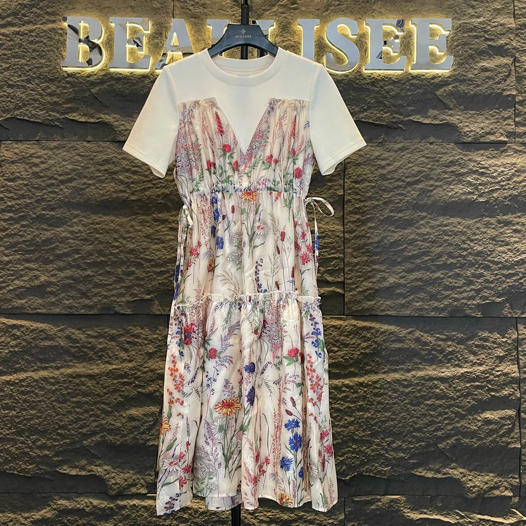 【vian专属】大码显瘦亮片短袖拼接设计师夏季连衣裙BLS-A221