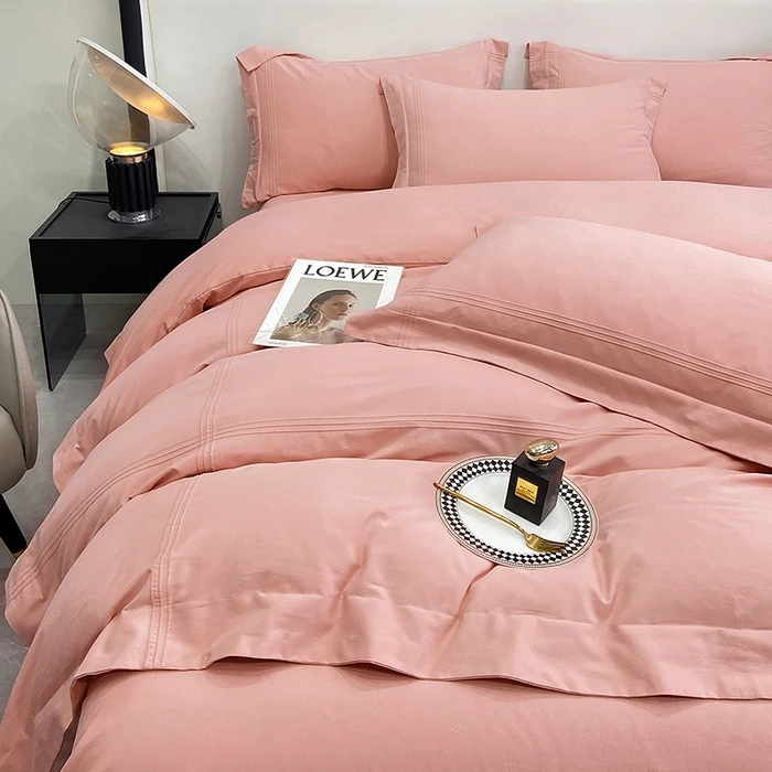 2025新款长绒棉磨毛不掉毛四件套轻奢加厚纯色简约大方四季可用