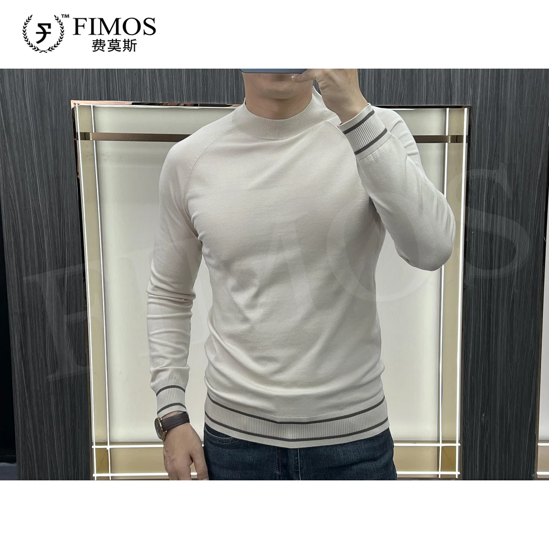 Fimos男士撞色条纹插肩长袖圆领套头针织衫QF159