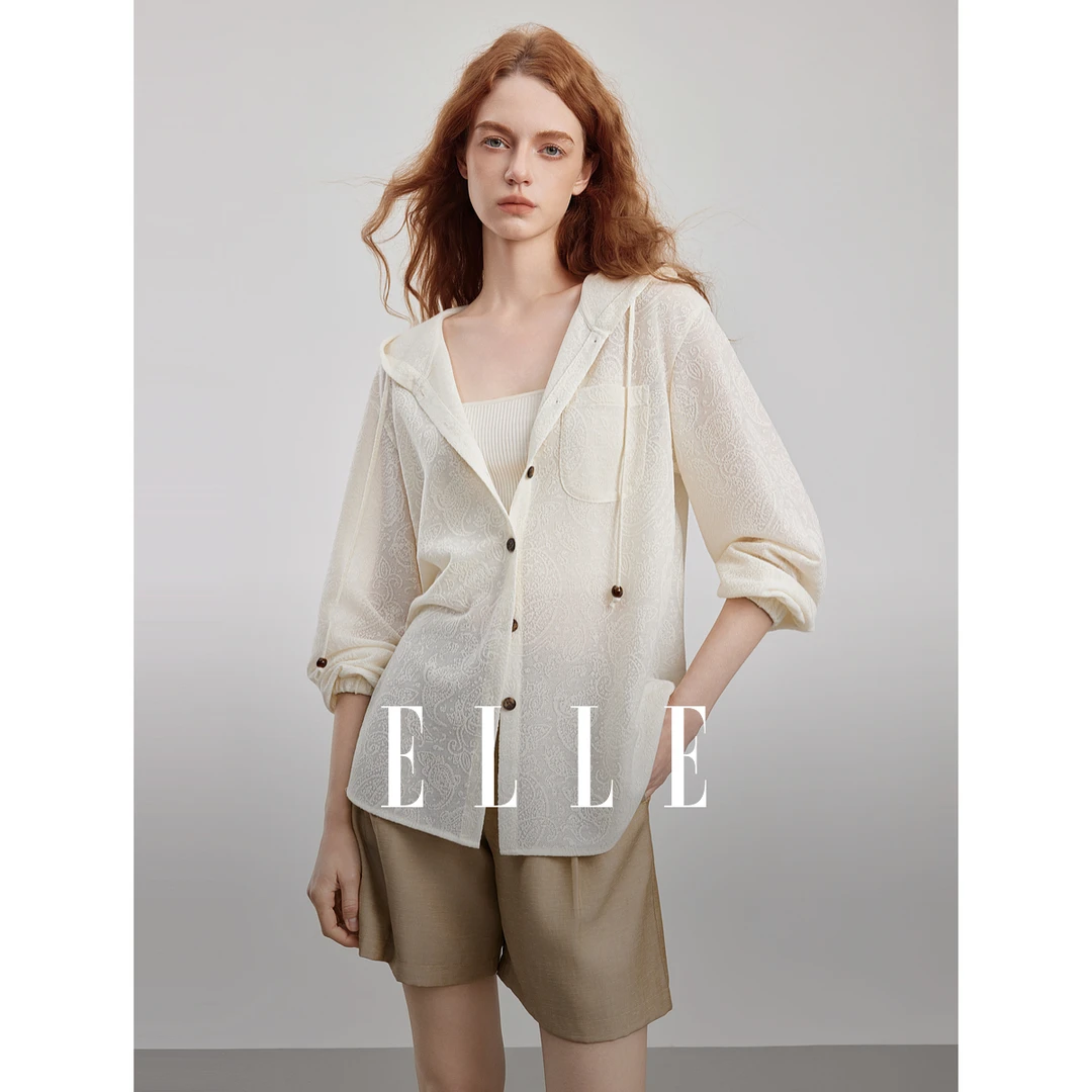 ELLE法式提花长袖衬衫女生2025新款上衣早春别致漂亮小衫EC51333
