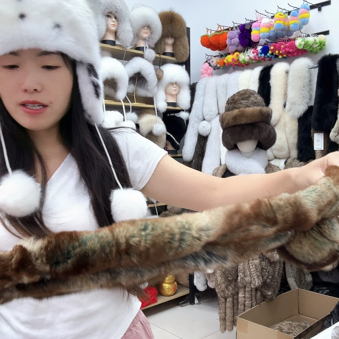 兔皮金色双獭兔毛围巾微瑕