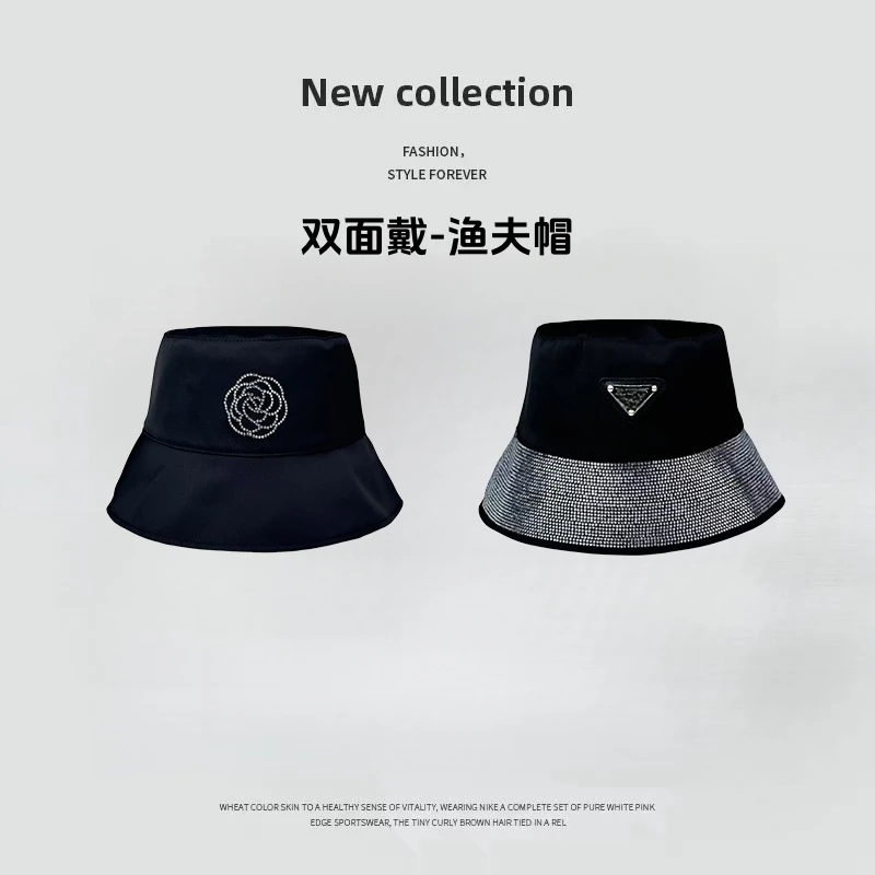 2025年新款小香风山茶花烫钻双面戴渔夫帽