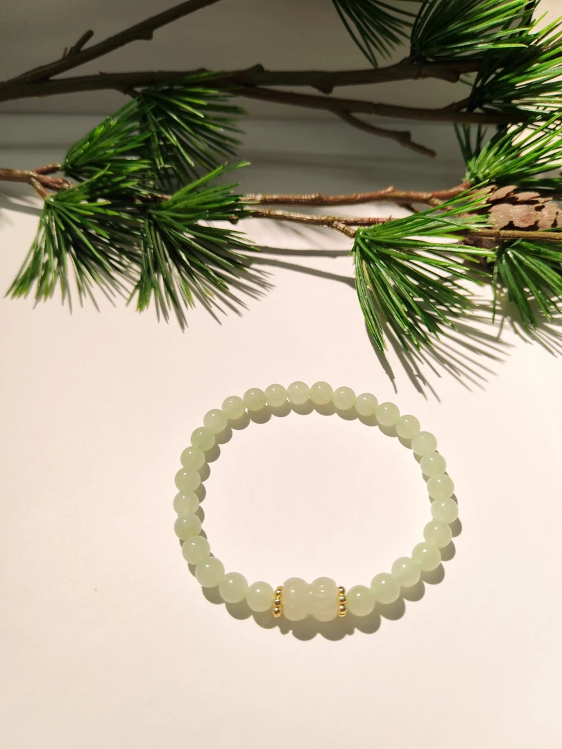 天然和田玉晴水手串配和田玉并蒂莲气质百搭（多样性发一）