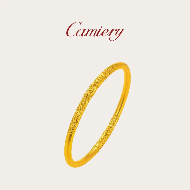 CAMIERY新中式轻奢古法卷草纹素圈手镯时尚百搭