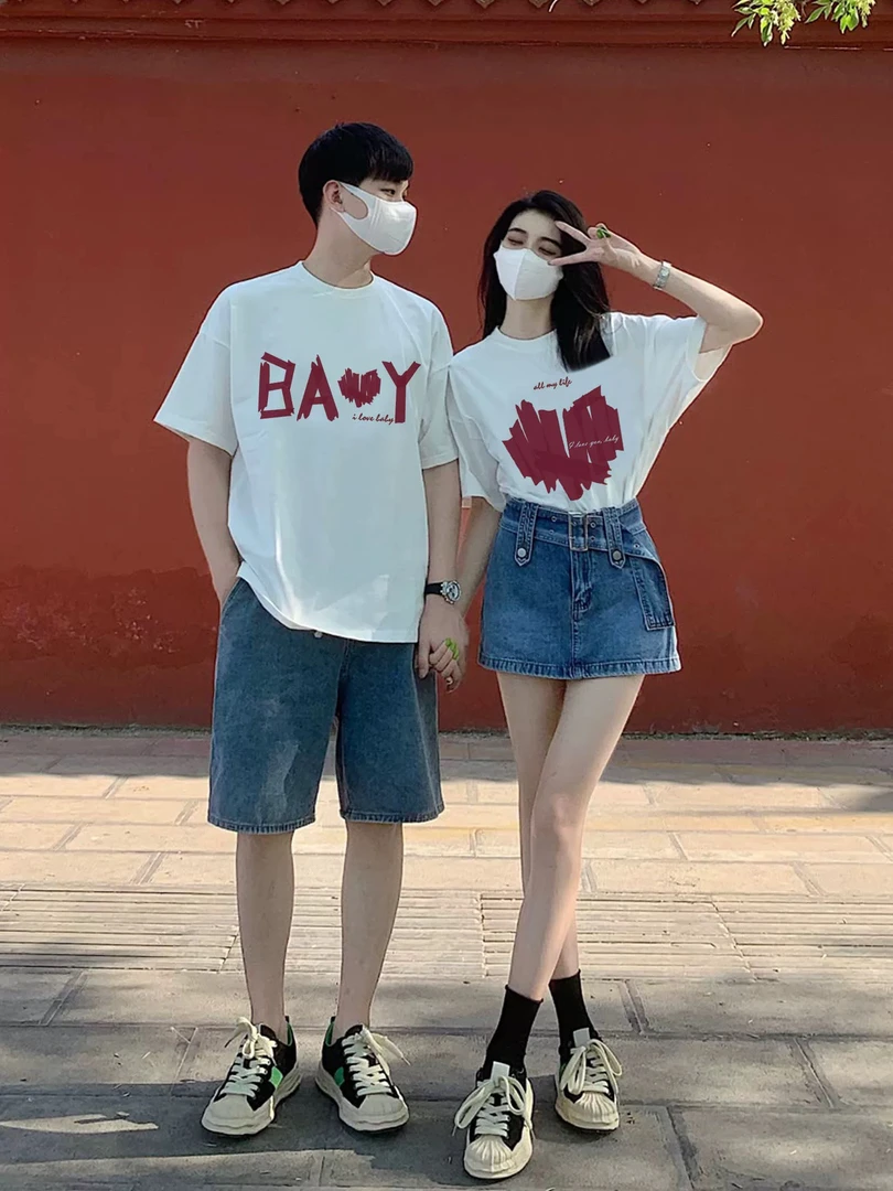 disoo情侣装夏装短袖2025新款夏季特别不一样的高级感小众T恤套装