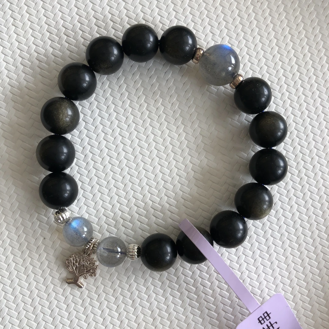 宇宙星河 黑曜石•月光石设计款手串012