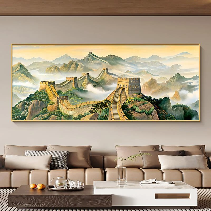 万里长城金色靠山2025客厅装饰画中式背景墙壁画办公室挂画