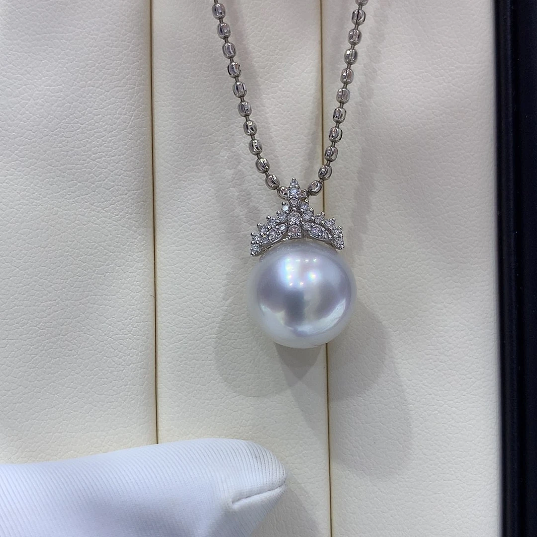 海水珍珠吊坠(不含链)18K金镶嵌13/14mm澳白