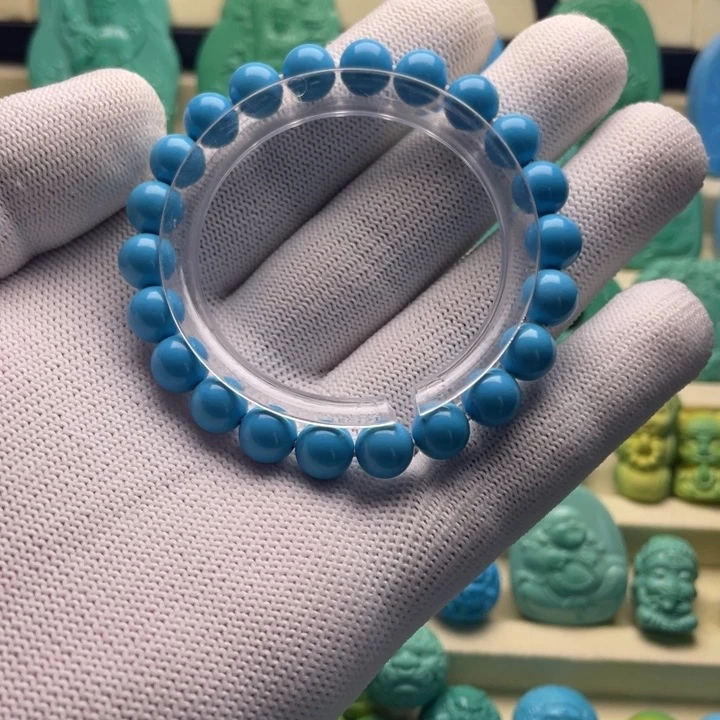 高瓷蓝圆珠手串直径8+