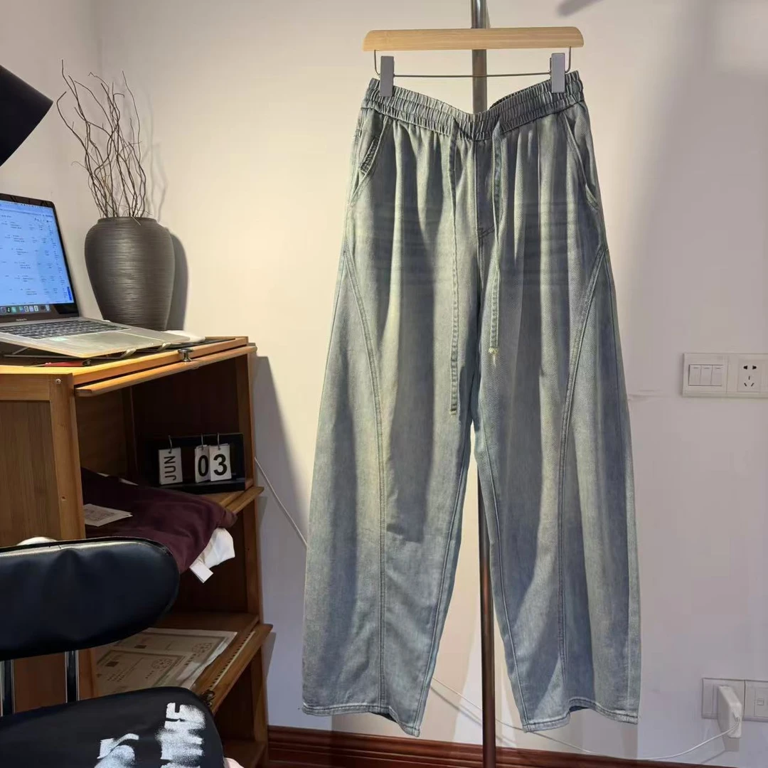 夏季薄款阔腿弯刀水洗牛仔长裤9072