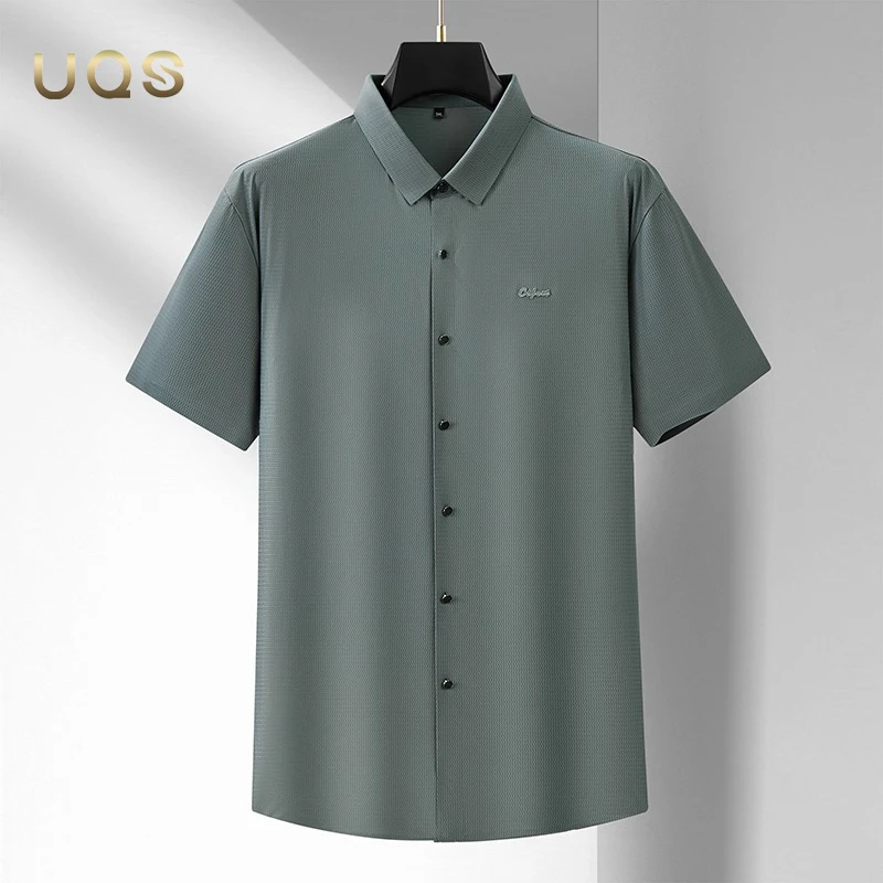 夏季高端男士夏季衬衫短袖冰丝凉感无痕大码宽松舒适日常休闲速干