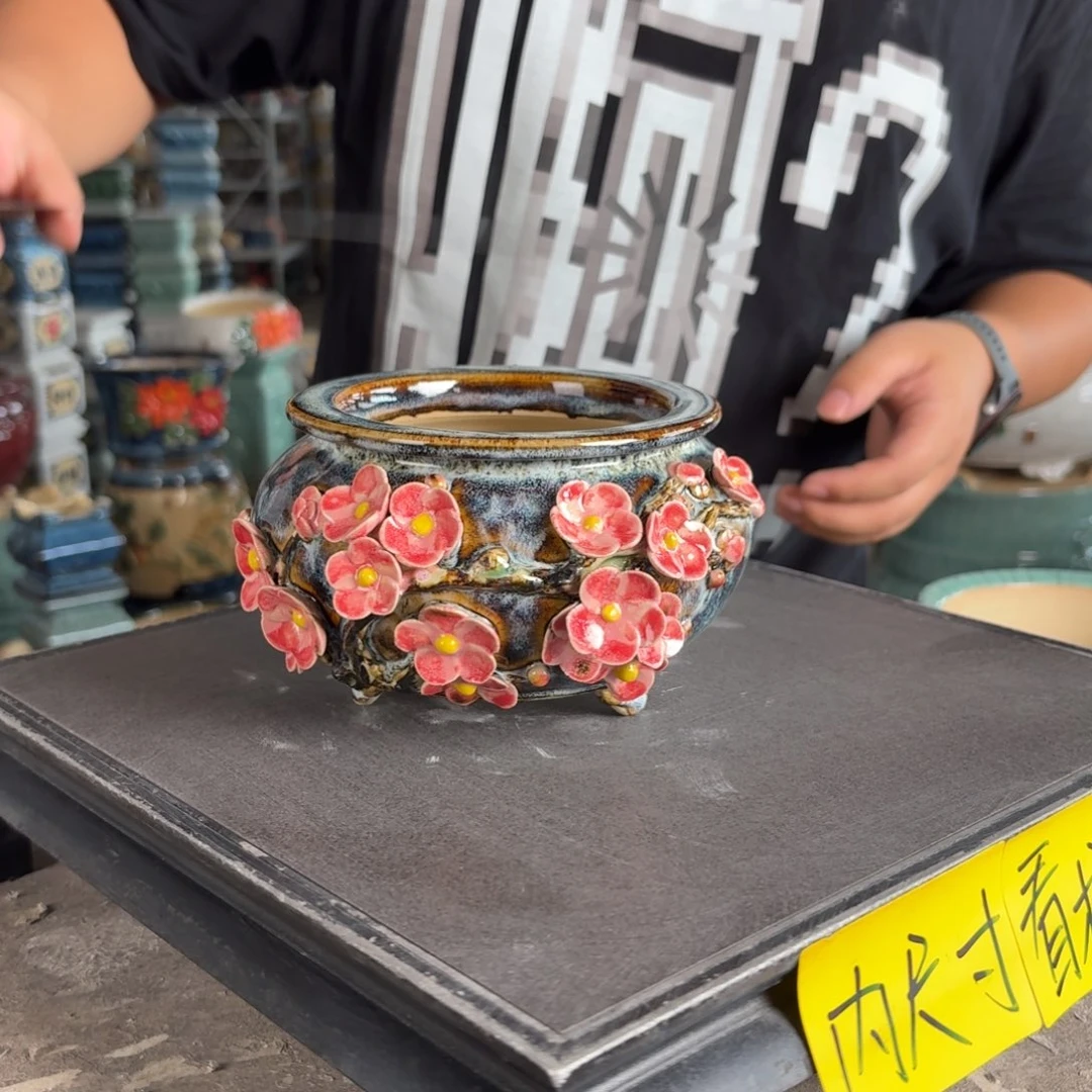 。一风堂石湾花盆 花瓣少一片 内10*7