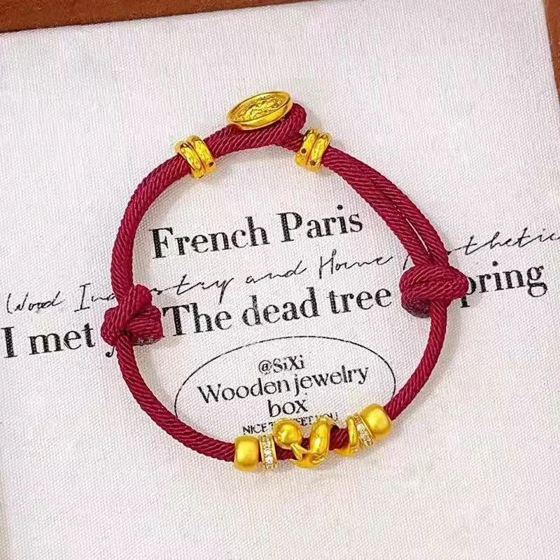 铜合金手链 SL006古法点钻灵蛇手链女新中式生肖蛇编织手绳招财