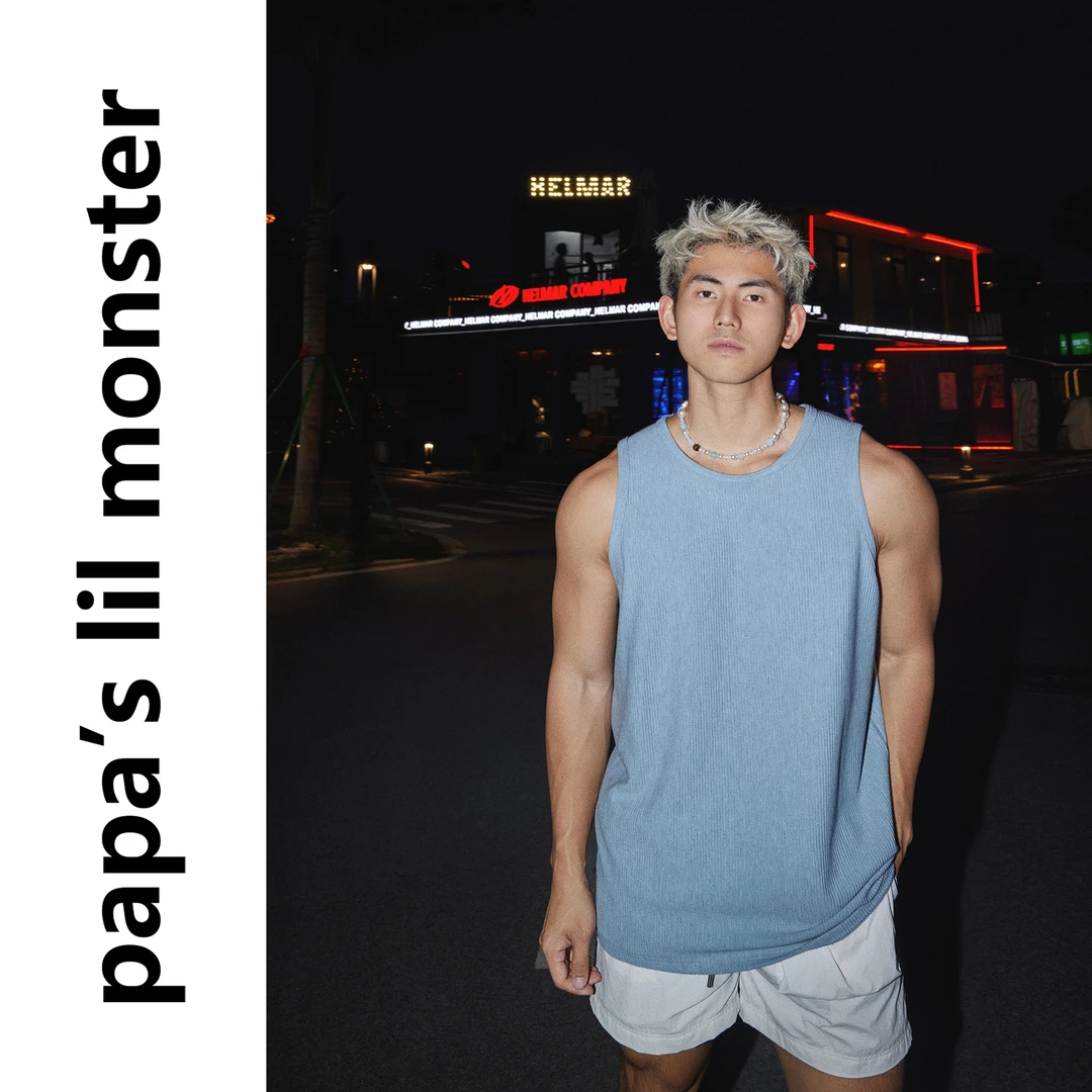 肌理感 美式休闲宽松螺纹无袖背心男 夏季简约纯色跑步运动上衣