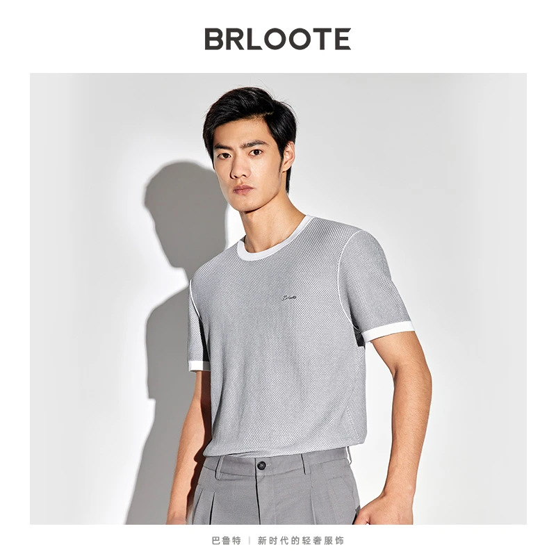 BRLOOTE男士T恤绣花柔软休闲个性时尚撞色短袖春夏装BC2212T721