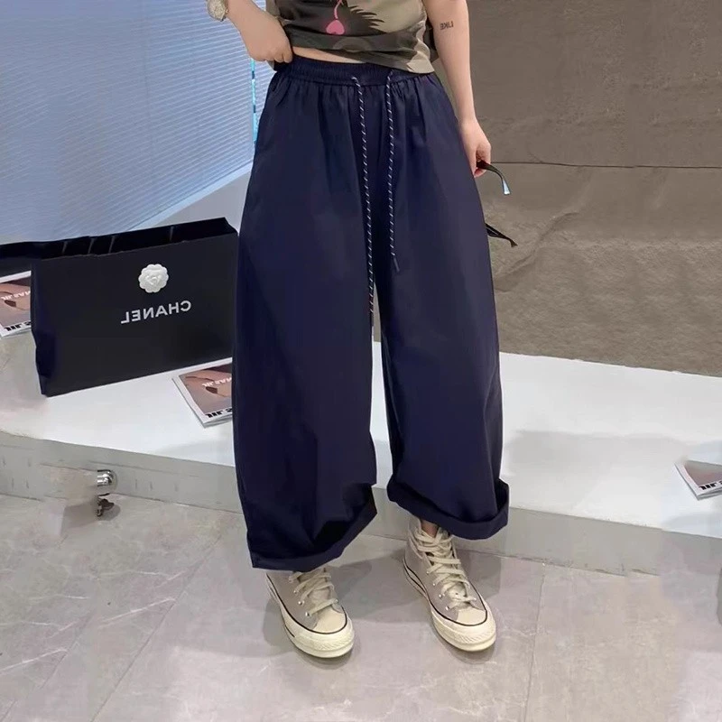 韩版垂感夏季薄款休闲裤时尚百搭高腰直筒裤宽松显瘦潮流阔腿裤