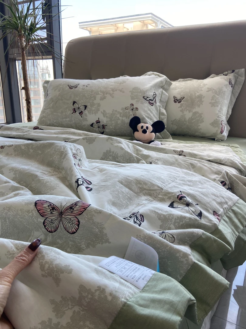 夏季可水洗机洗全棉夏凉被四件套纯棉空调被芯薄被子双人里外棉被