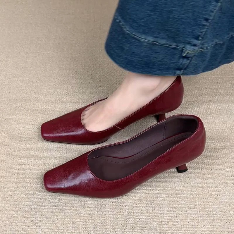 版~法式复古方头高跟鞋女新款气质名媛细跟浅口单鞋工作鞋