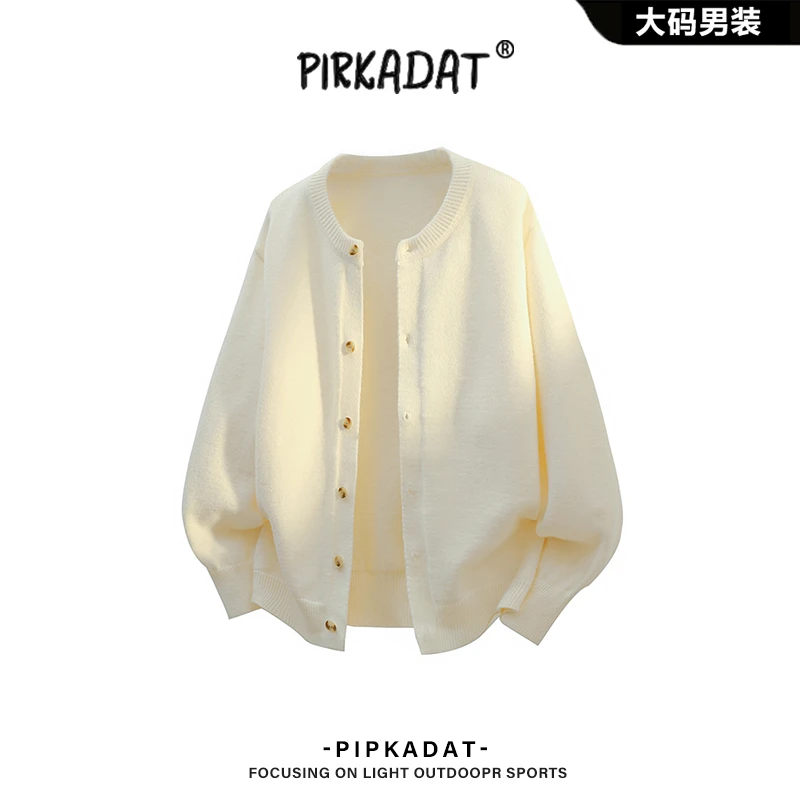 Pirkadat秋季新款圆领纽扣针织衫外套男韩系慵懒休闲宽松纯色百搭