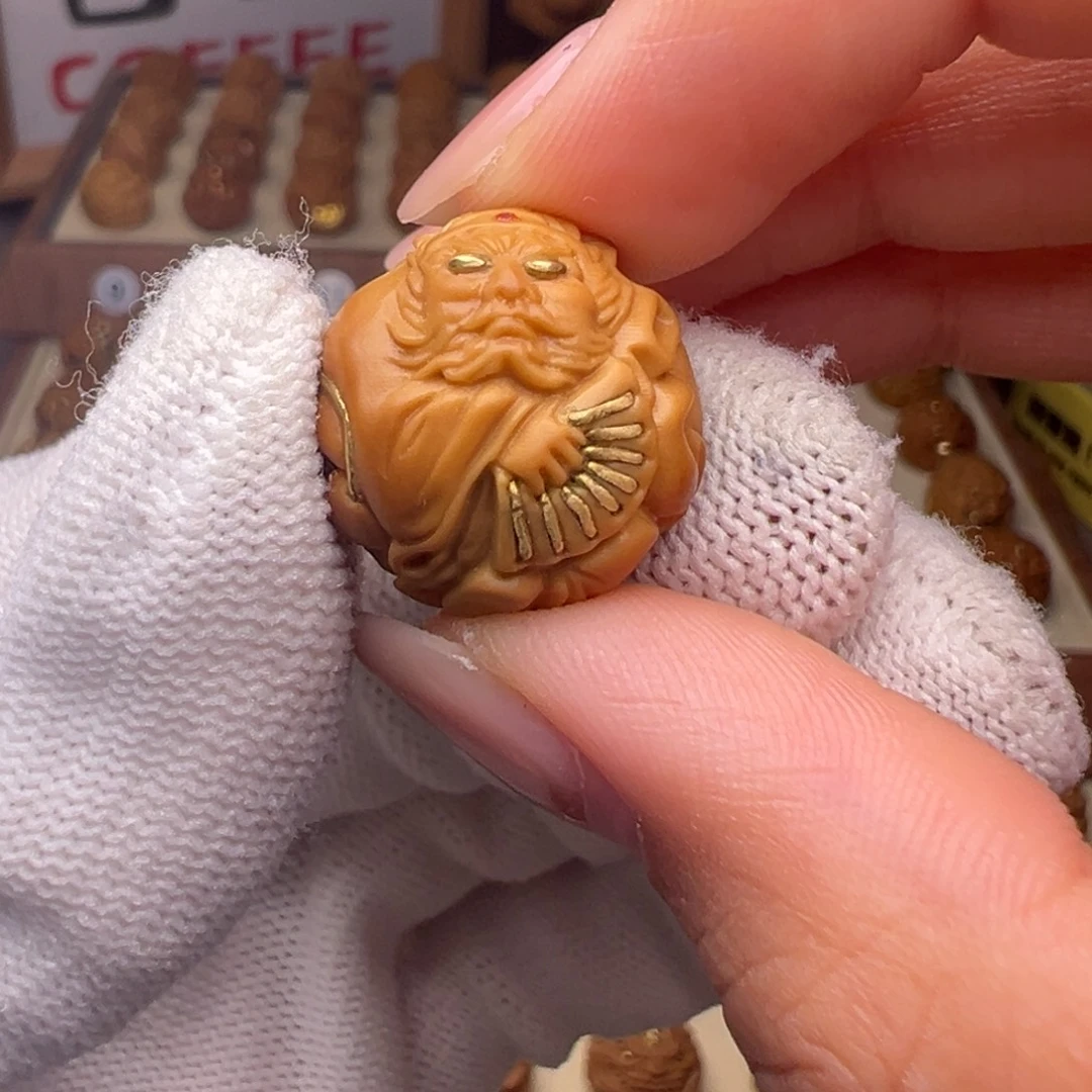 把件猴头核桃镶嵌款钟馗全品有正常封口线