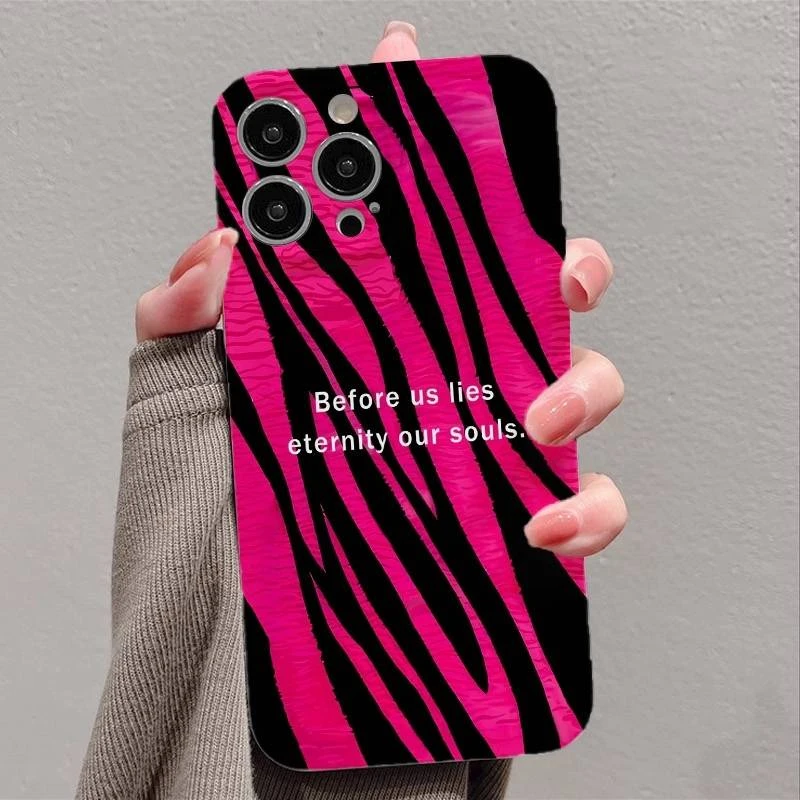 玫红斑马纹菲林软壳手机壳适用苹果华为OPPO小米vivo一加iqoo荣耀