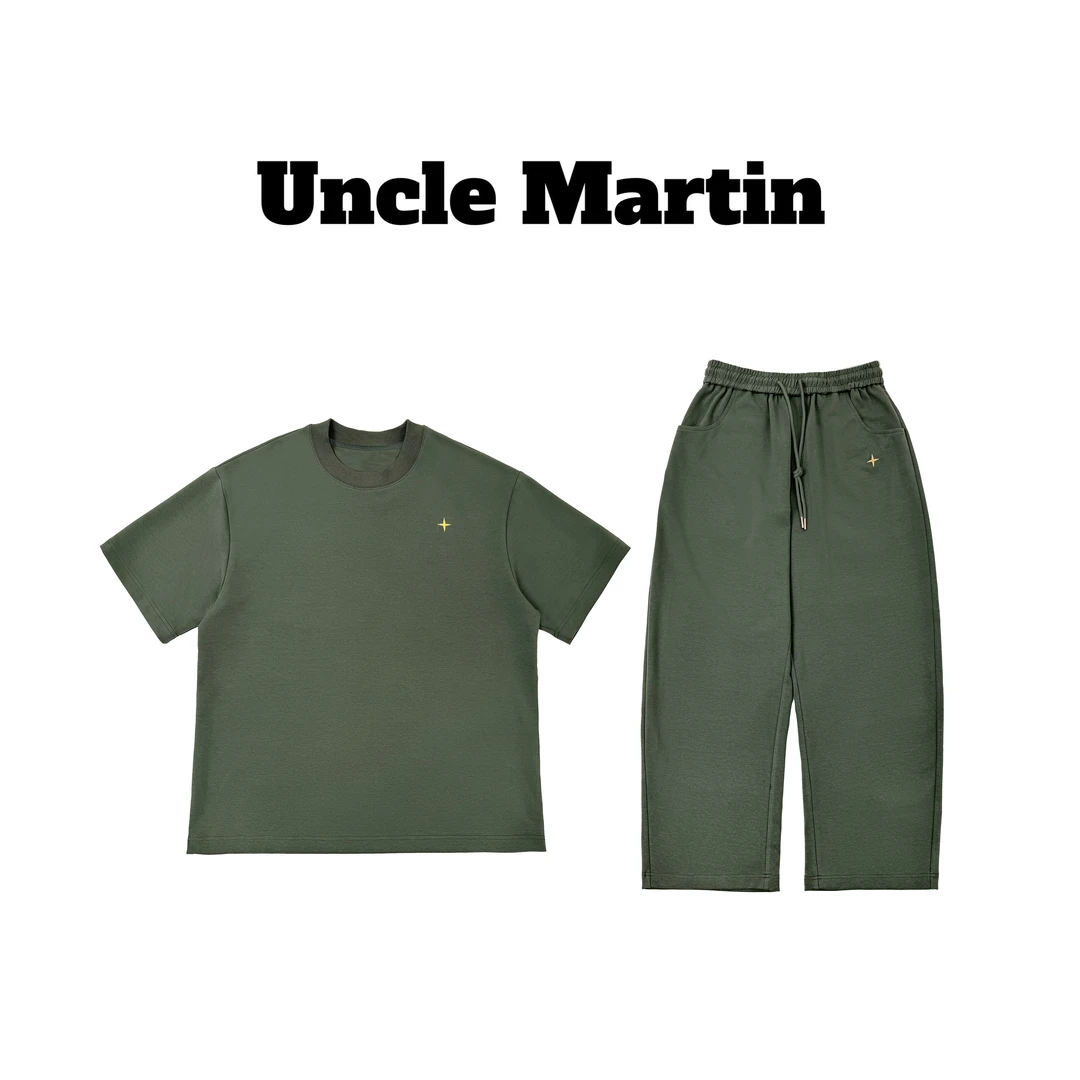 马丁叔叔 25夏季新款石头家舒适休闲短袖长裤套装 318 N-SPK