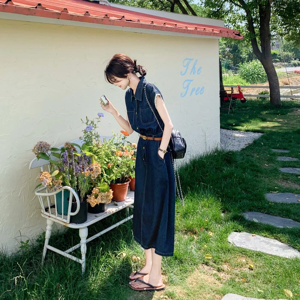 蕾丝拼接牛仔连衣裙女夏美式港风收腰气质高级感显瘦别致独特设计