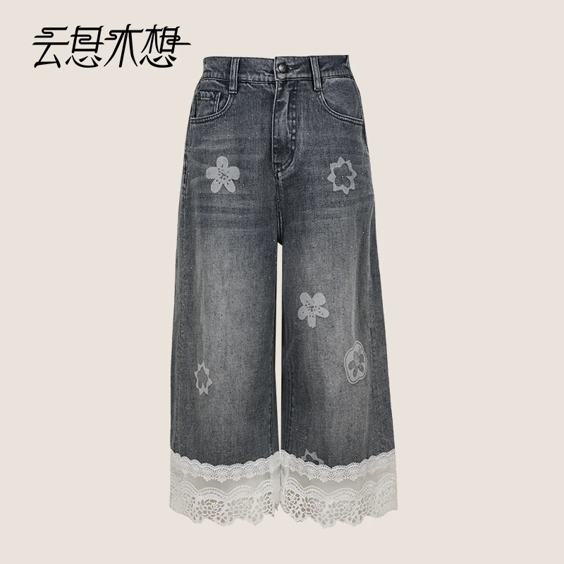 Ysimo-X云思木想 木棉花开 烧花烫钻后腰橡筋八分裤牛仔裤13388
