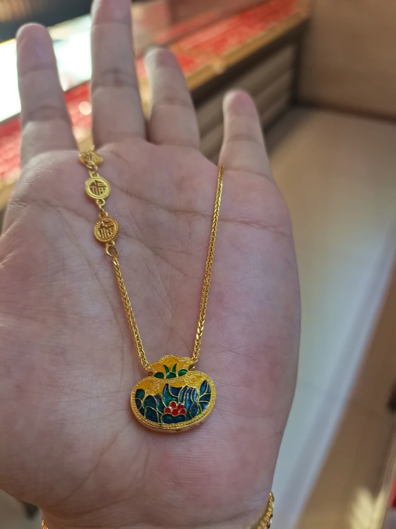 足金高温烧蓝福袋套链