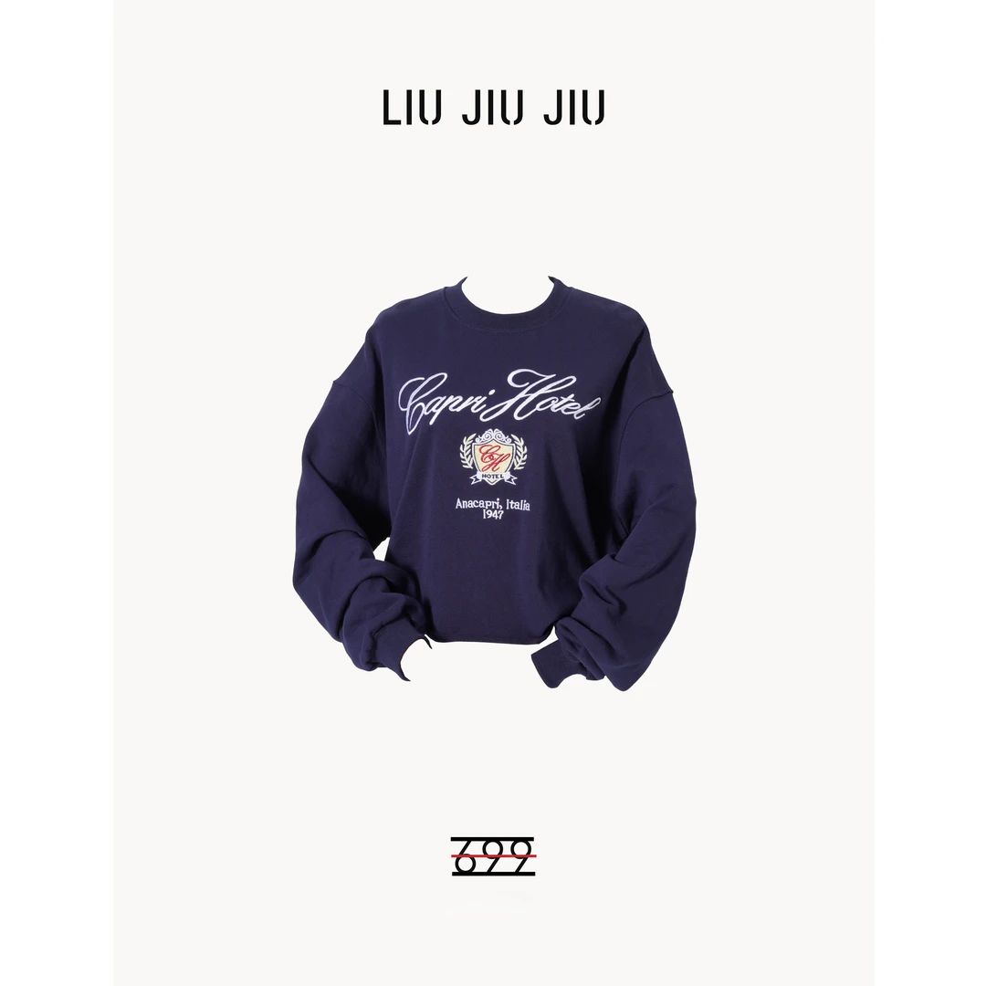 LIUJIUJIU 秋季新款刺绣字母无锁边创意感慵懒风长袖卫衣WY4837L