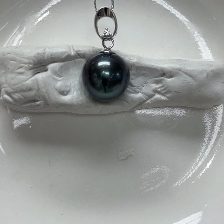 呵***⁾银S925镶嵌海水珍珠颈饰大溪地11-12mm