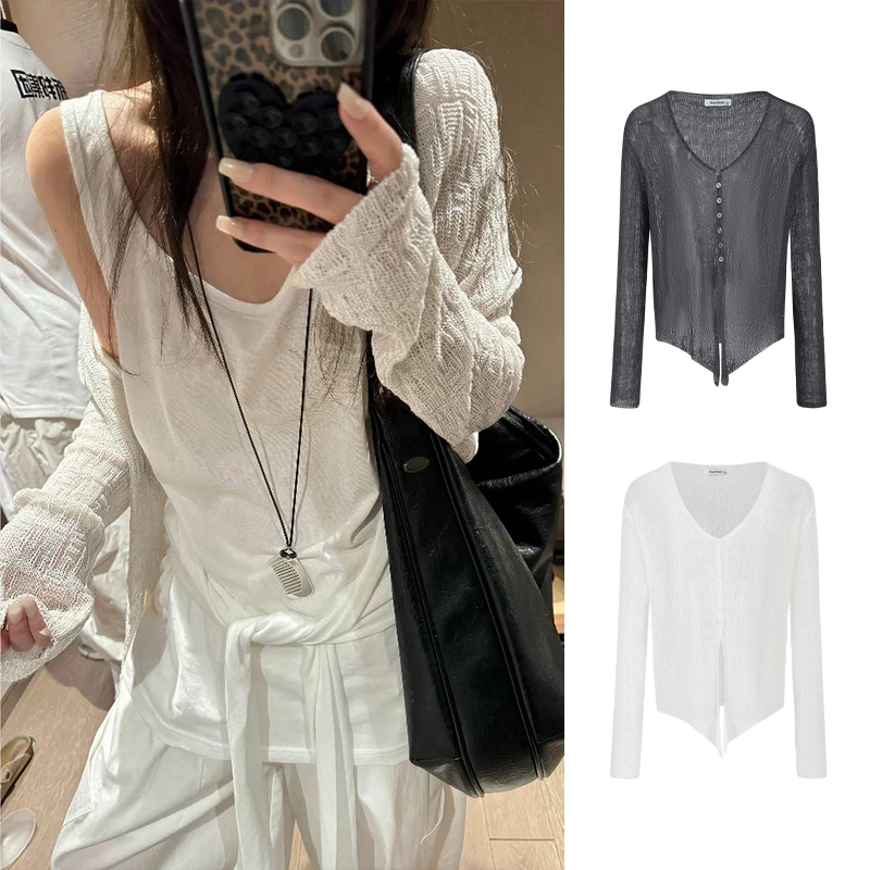 MosesQueen/魔西女王 慵懒风小众设计镂空针织防晒衫夏季薄款开衫