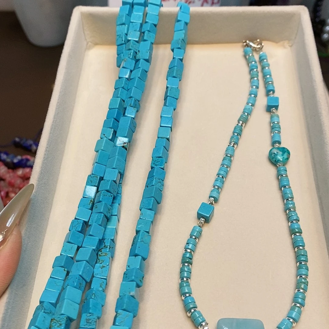 散珠玛瑙/玉髓蓝松方糖一条6✖️6mm