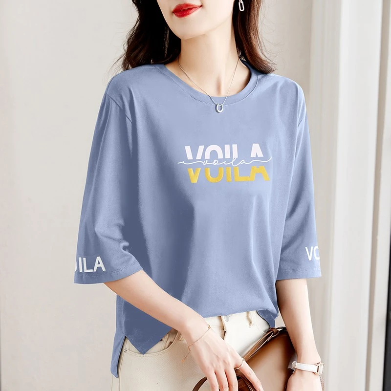 【精梳棉时尚七分袖】夏季2025年新款宽松显瘦中袖韩版洋气女士上衣