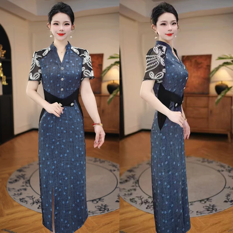 【青蓝冰水】2025夏季新款波点连衣裙显瘦时尚长裙轻奢女人味打底裙