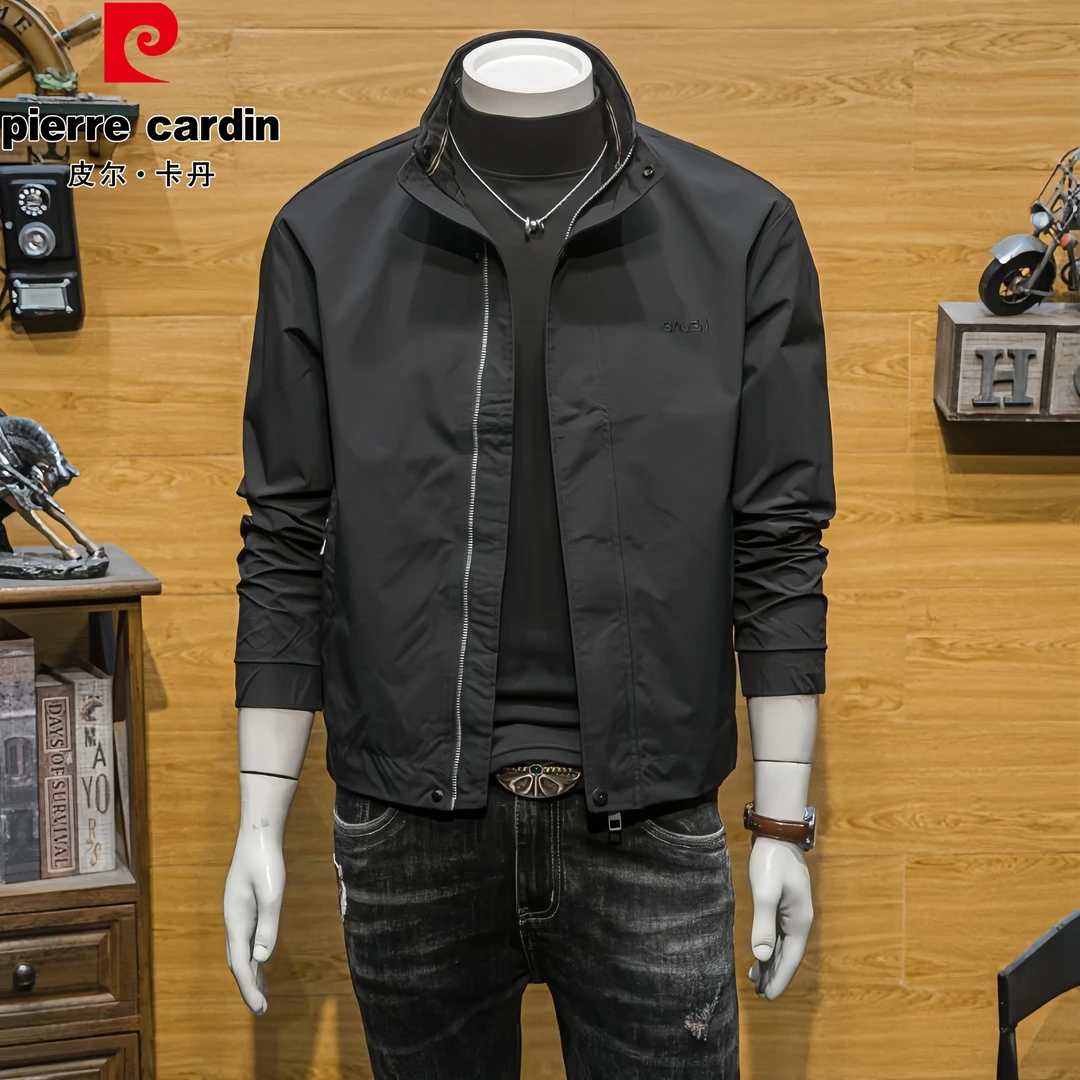 皮尔卡丹男士春秋商务休闲工装外套潮牌新款韩版百搭薄款立领夹克