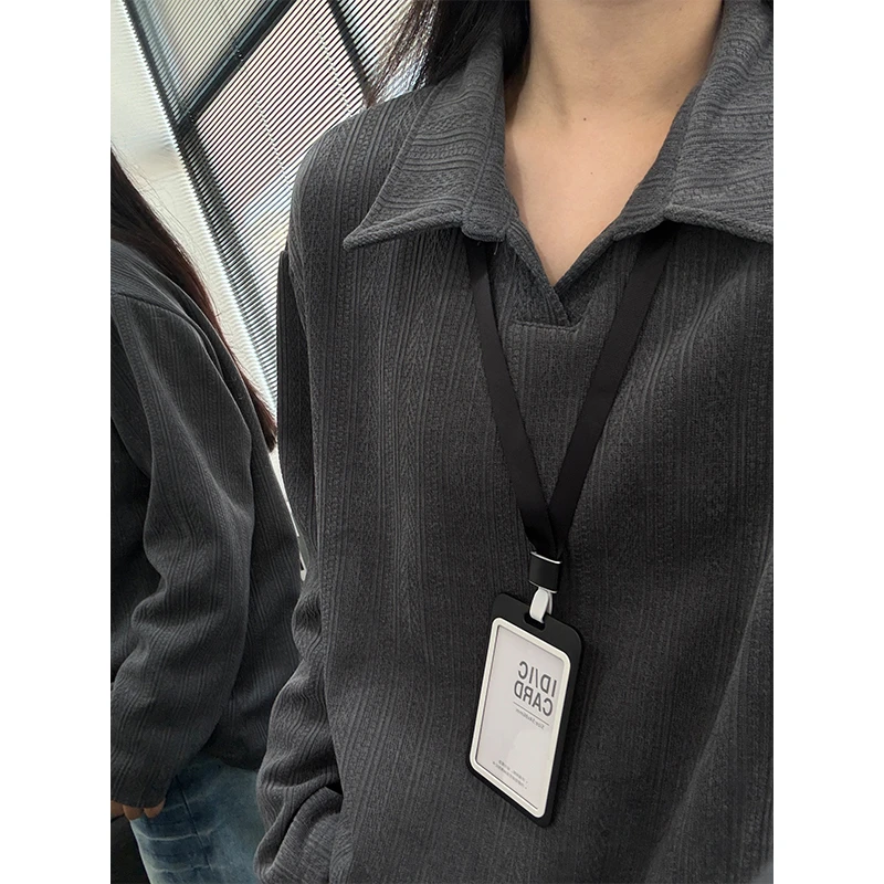麦穗纹海鸥领polo衫卫衣男秋季潮牌美式提花长袖T恤宽松套头外套