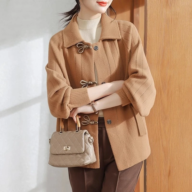 妈妈春秋2025新款大码针织开衫中老年女秋季毛呢外套50岁气质上衣