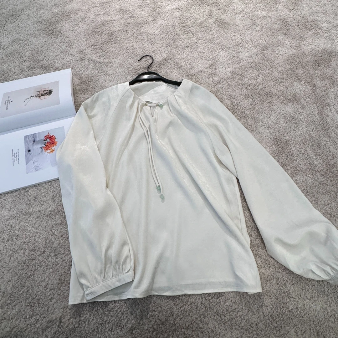 甜甜推荐【浮力款】气质长袖白色时尚百搭纯色宽松衬衫