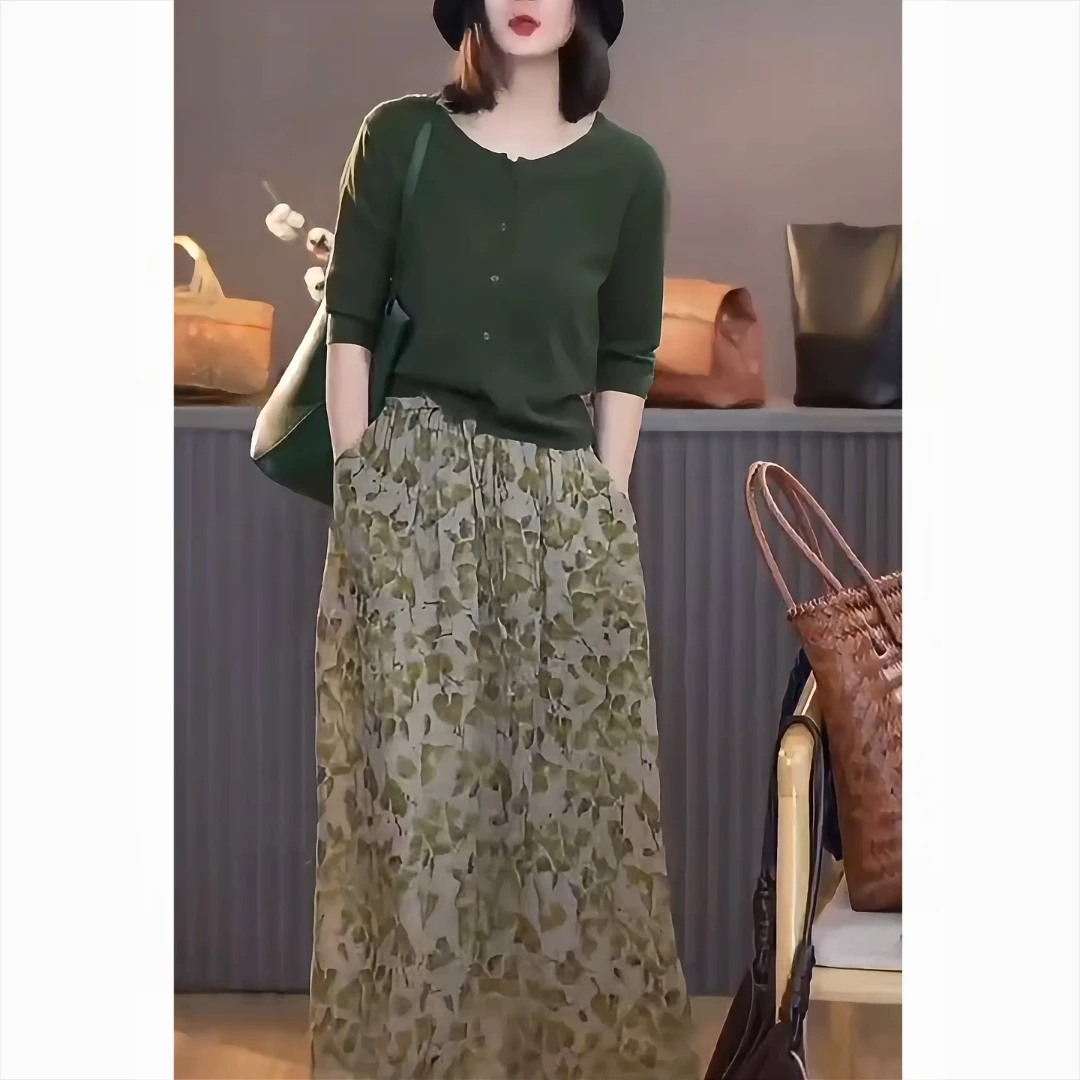 【森系穿搭套装】夏季新款气质多巴胺百搭上衣高腰碎花飘逸半身裙
