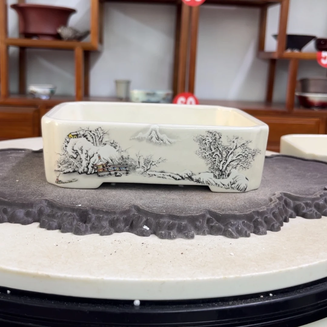 紫砂花盆瑕疵不平5.5-18-15