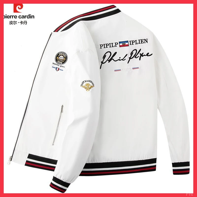皮尔卡丹刺绣外套新款高档男士休闲夹克帅气春秋棒球潮流上衣百搭