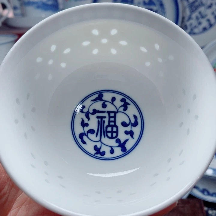 青花玲珑5寸饭碗福字