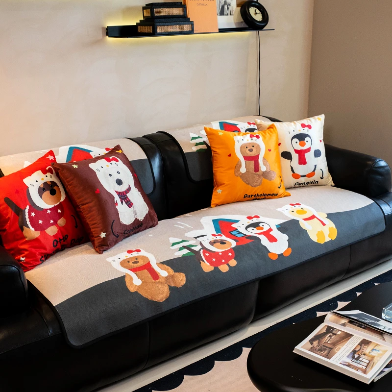 北欧时尚卡通冰丝沙发垫夏天夏季款凉席坐垫防滑耐磨凉感沙发巾套
