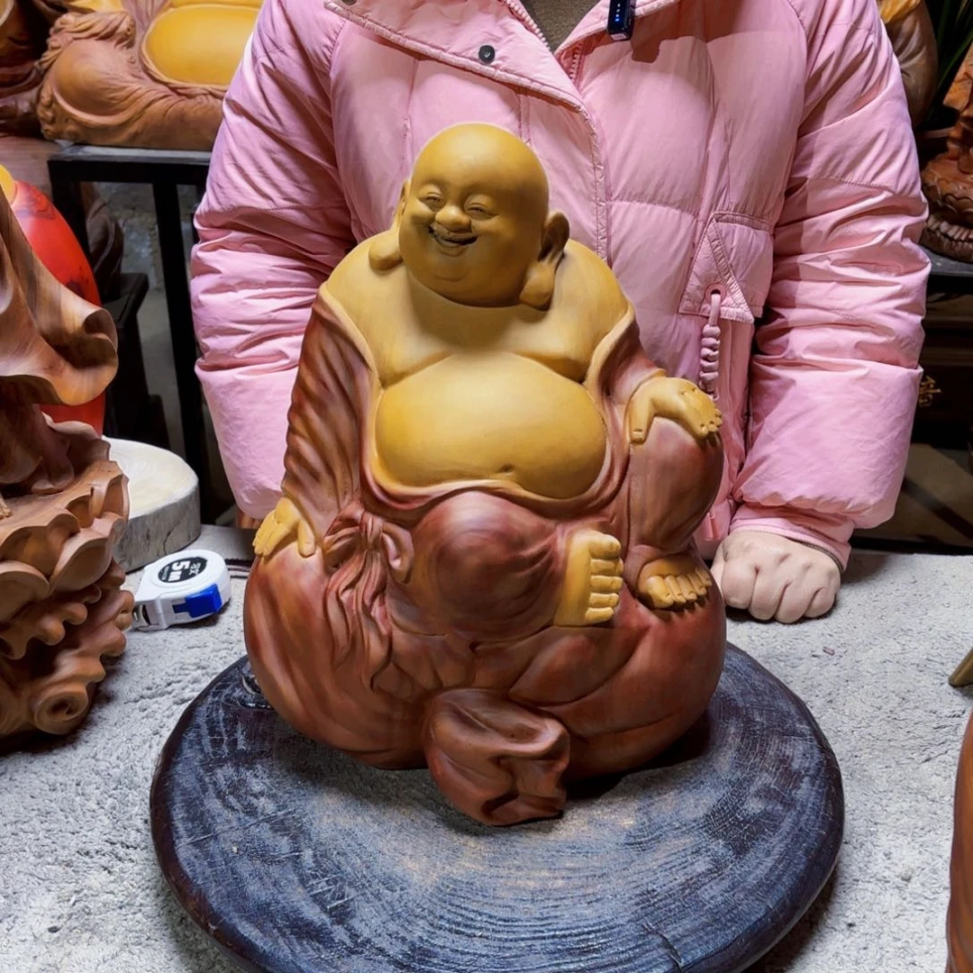 路***者香樟木坐款福袋弥勒佛香樟木大件