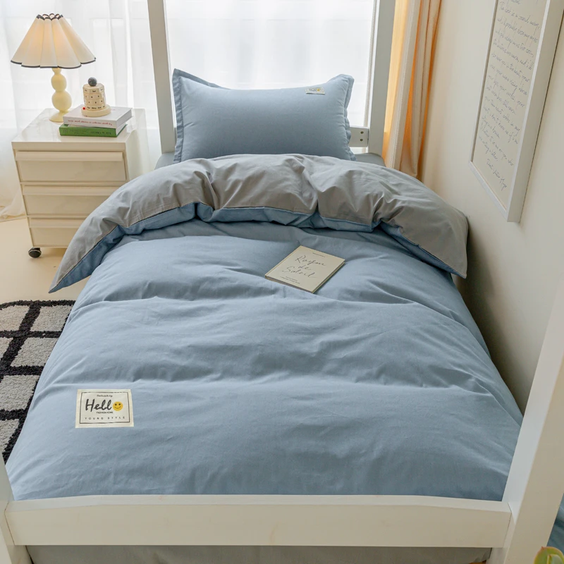 纯色三件套纯棉全棉床品大学生宿舍初中高中生寝室专用床上用品ke