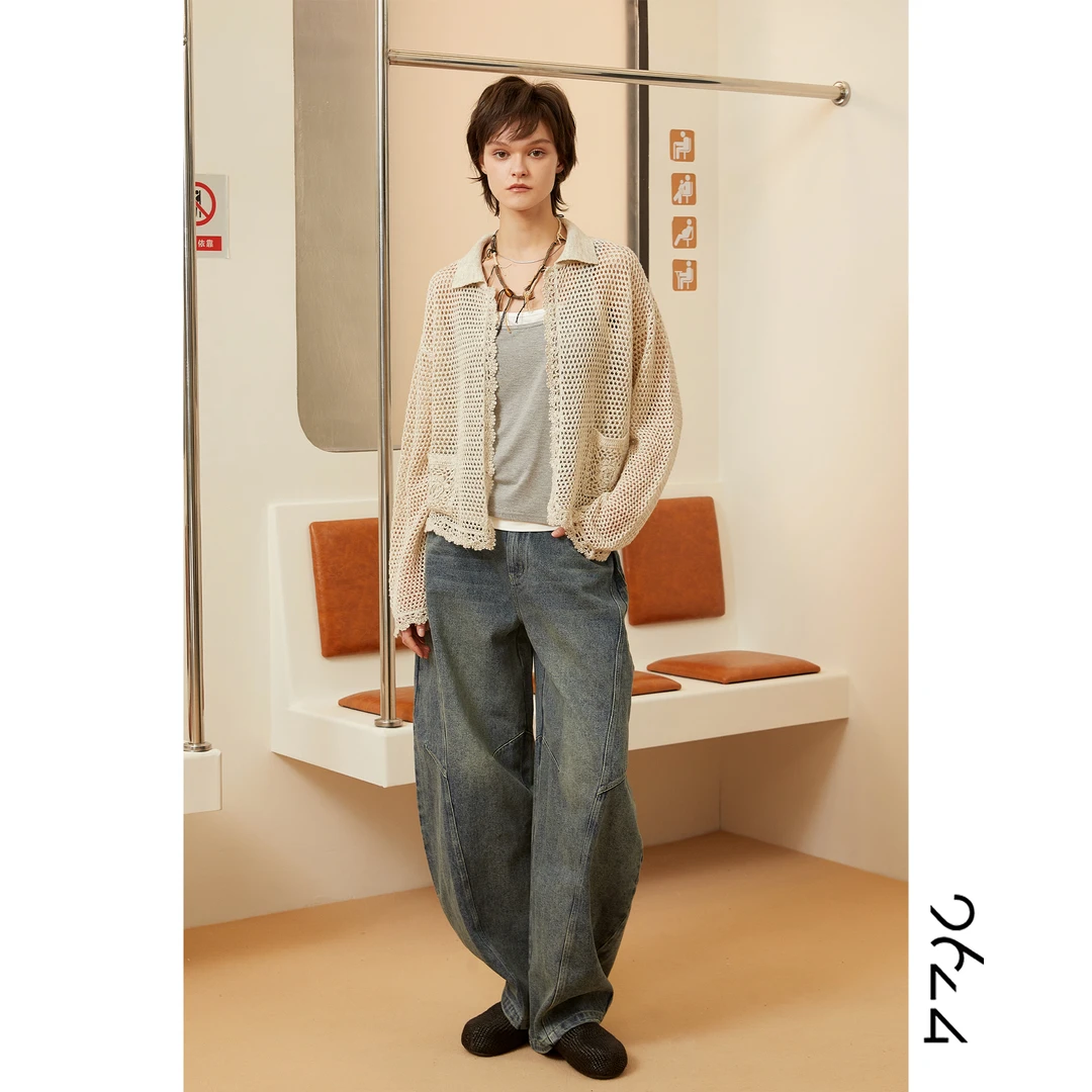 【银耳莲子】手工钩花亚麻混纺镂空减龄女装休闲针织开衫18985
